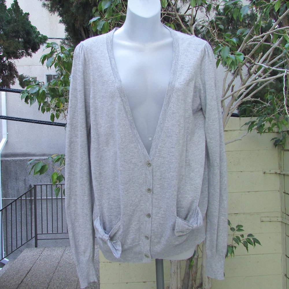 Jigsaw heather gray ribbon pockets cardigan M